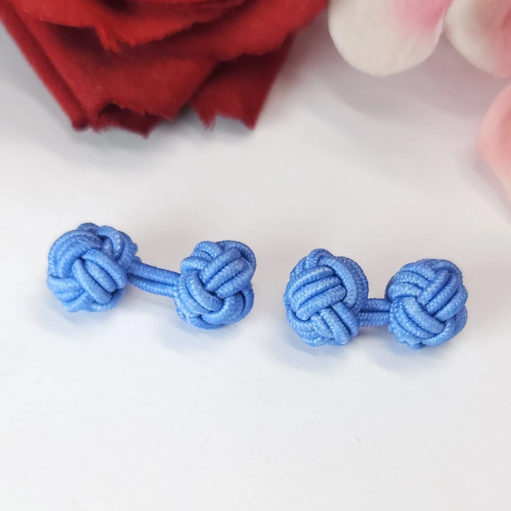 Vintage Baby Blue Silk Knit Cuff Links in Original Box